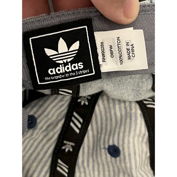 Adidas Hat Cap Strap Back Womens One Size Blue Denim Look Embroidered Cotton - Picture 6 of 6